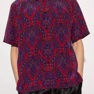 Saint Laurent Shark-Collar Shirt 'Bleu/Rouge'